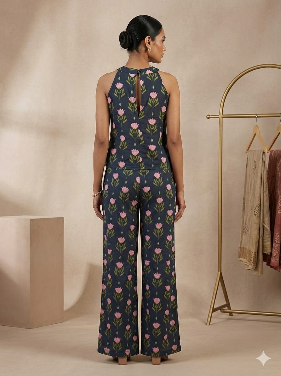 Cotton Printed Halter Neck Kurta Pant Set