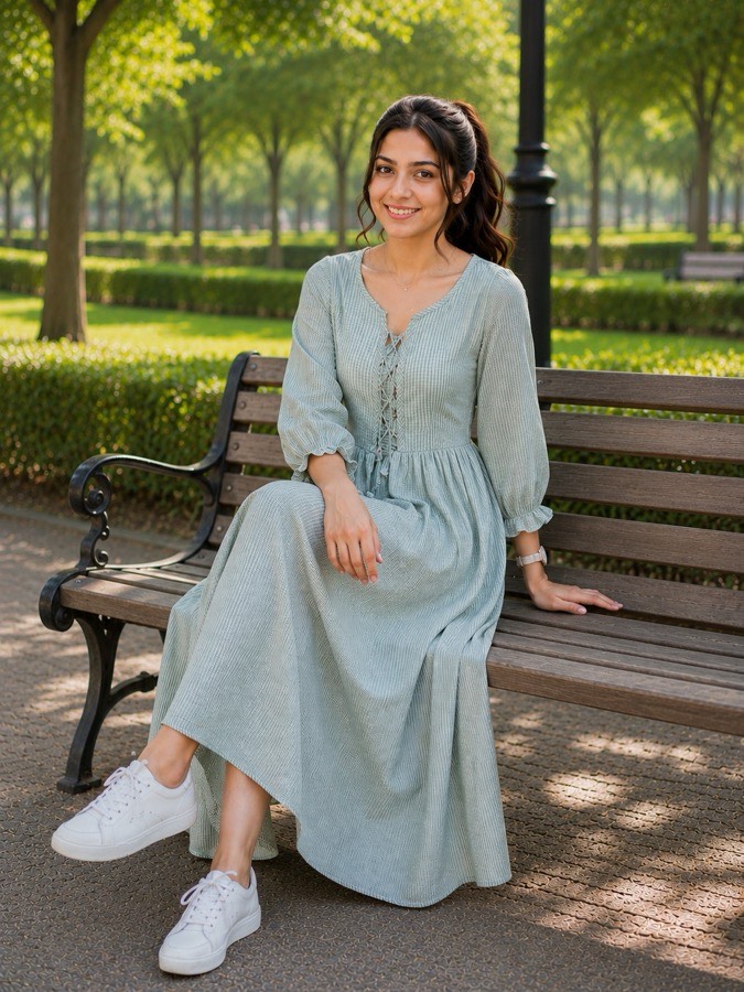 Crushed Cotton Midi Dress with Pockets
