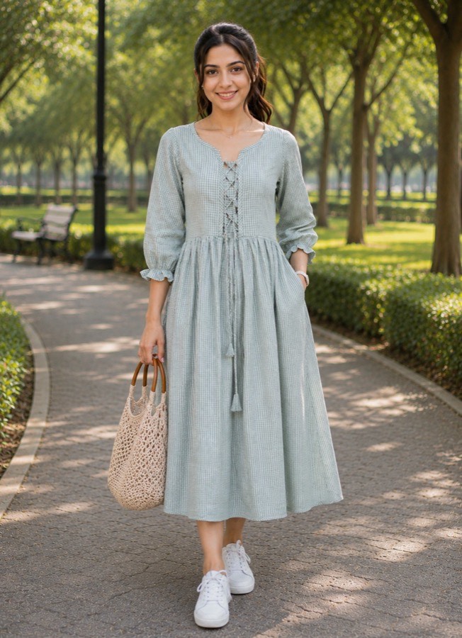 Crushed Cotton Midi Dress with Pockets