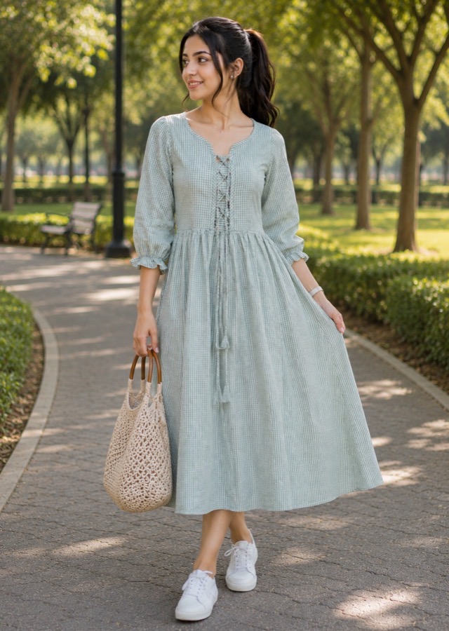 Crushed Cotton Midi Dress with Pockets