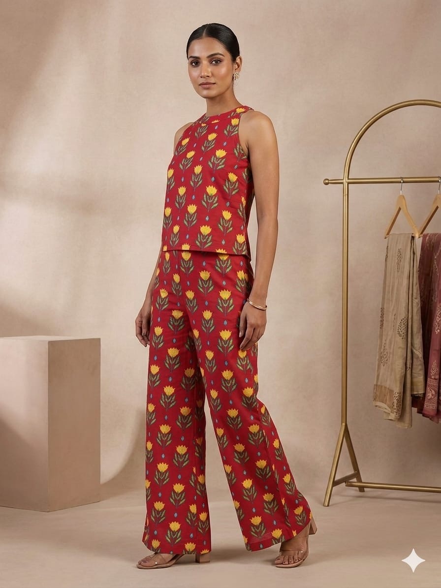 Cotton Printed Halter Neck Top & Pant Set