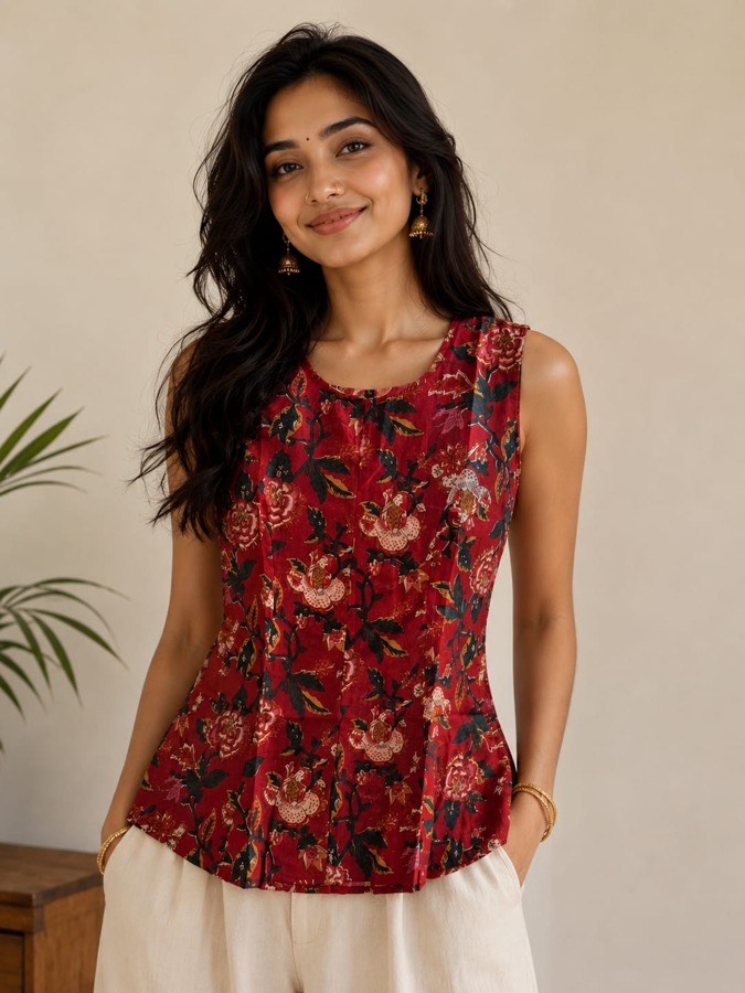 Cotton Printed Floral Peplum Top