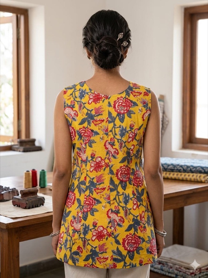 Cotton Printed Mustard Floral Peplum Top